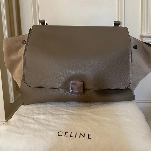 Celine large trapeze bag in taupe leather and suede - Picture 1 of 10